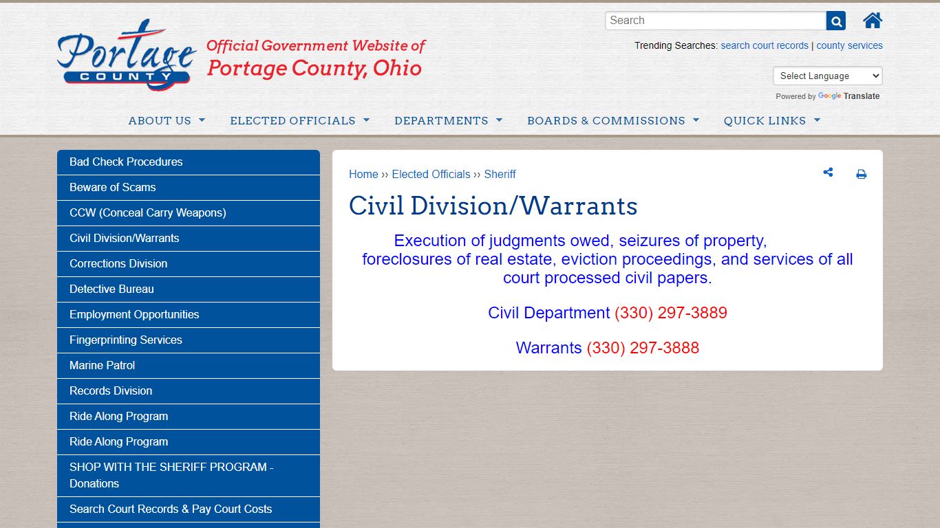 Civil Division/Warrants | Portage County OH